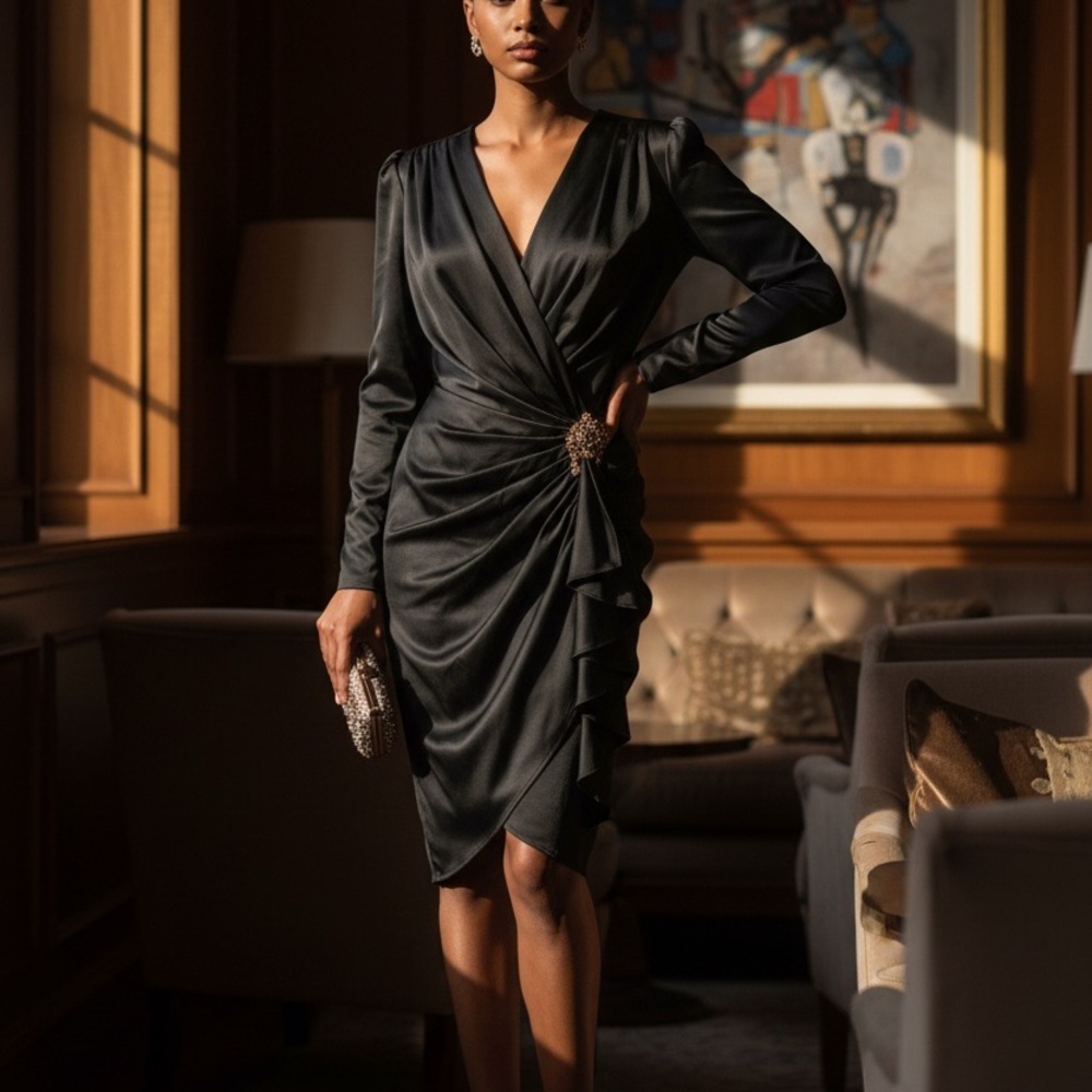Vintage 80’s Abby Kent Black Long Sleeve Draped Dress Sz 11/12